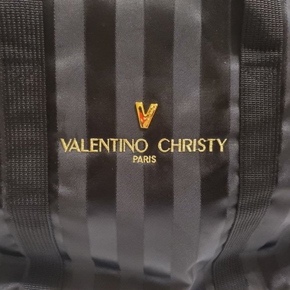 VALENTINO CHRISTY LARGE BLACK STRIPE NYLON TOTE - Picture 4 of 8